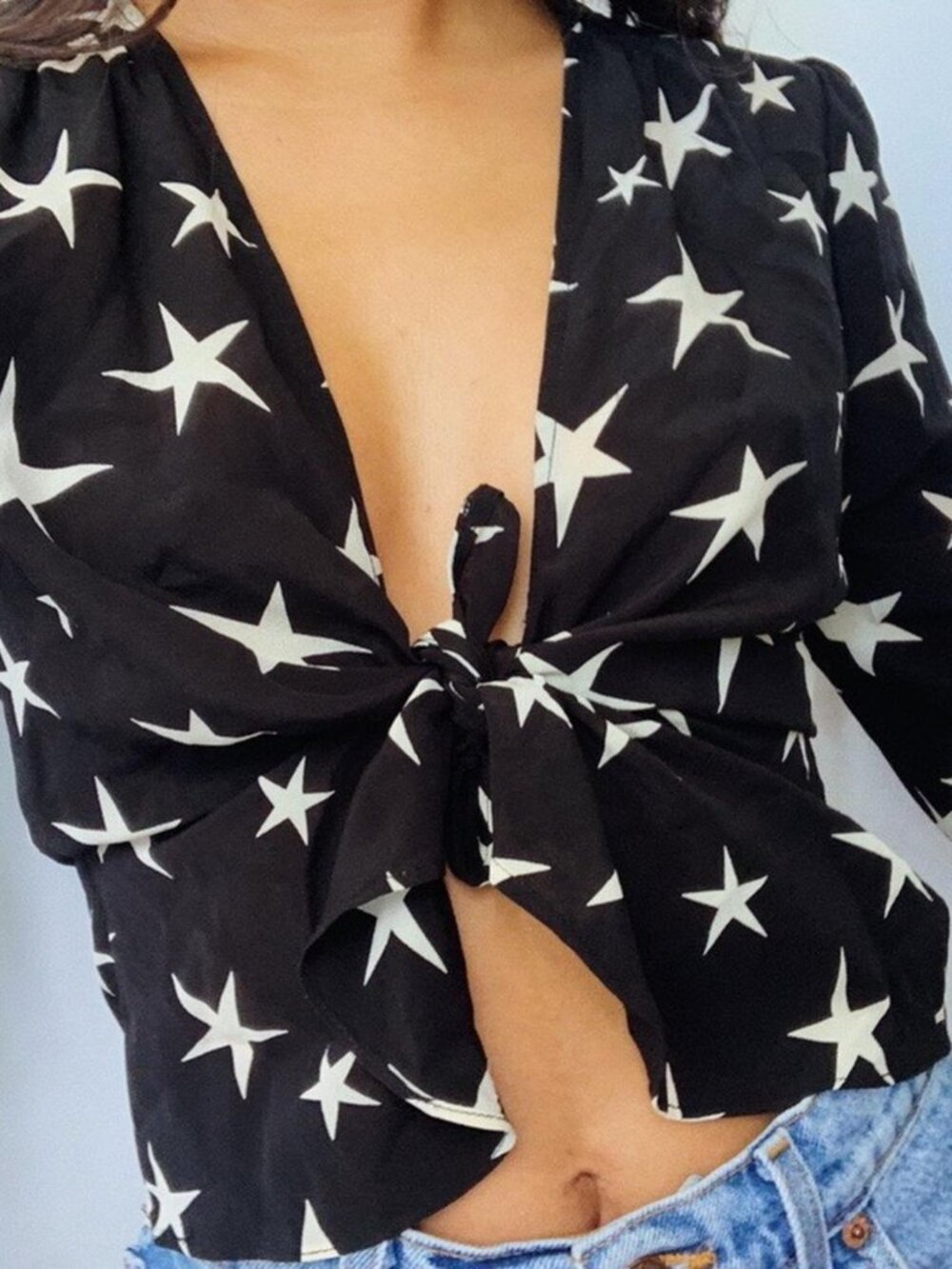 REALISATION Par THE BIANCA Black Star Struck 100% Silk Top XS